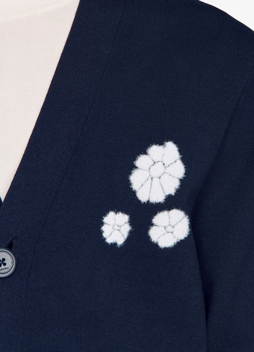 Sandro Fijngebreid vest met bloemdetail - detail 5 donkerblauw