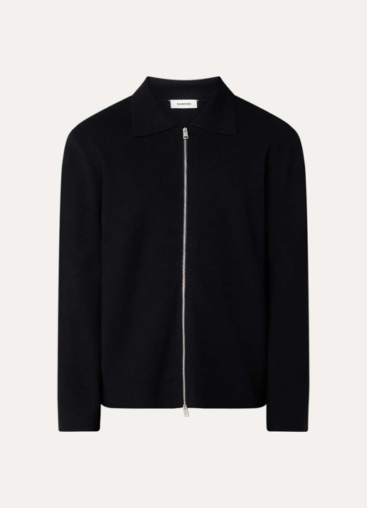 Sandro Fijngebreid vest met kraag en steekzakken - voorkant 2 black / zwart