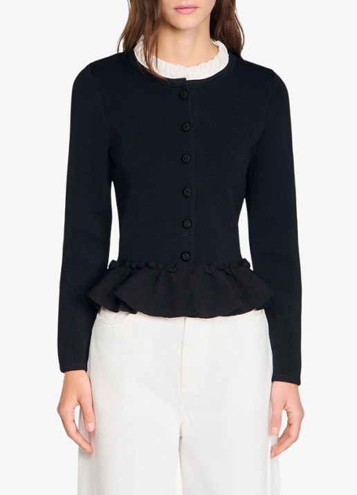 Sandro Fijngebreid vest met peplum en geborduurde knopen - detail 3 zwart