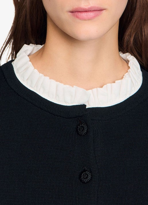 Sandro Fijngebreid vest met peplum en geborduurde knopen - detail 5 zwart