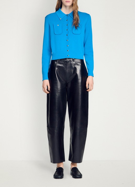 Sandro Fijngebreid vest met sierknopen - detail 6 blue / blauw