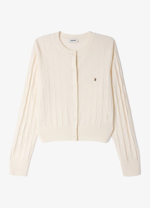 Sandro Fijngebreid vest van wol met logoborduring - voorkant 5 beige