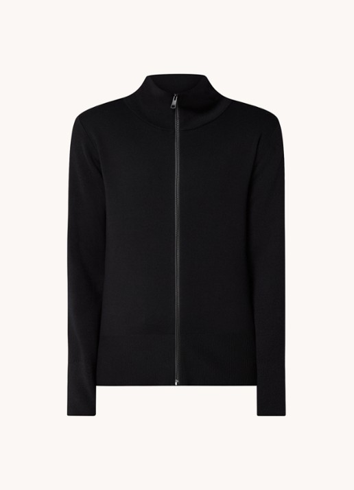 Sandro Fijngebreid vest van wol met opstaande kraag - voorkant 2 black / zwart