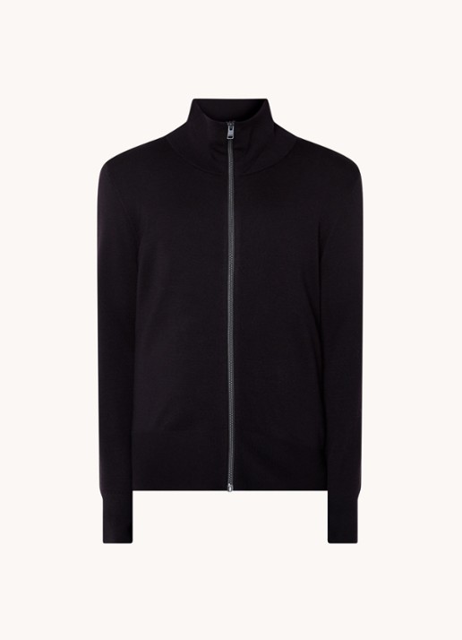 Sandro Fijngebreid vest van wol met opstaande kraag - voorkant navy blue / blauw
