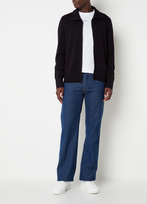 Sandro Fijngebreid vest van wol met opstaande kraag - voorkant 2 navy blue / blauw