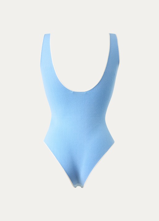 Sandro Fijngebreide body met logoborduring - achterkant blauw