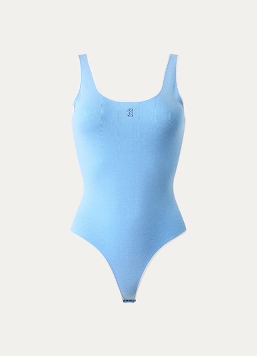 Sandro Fijngebreide body met logoborduring - voorkant 3 blauw