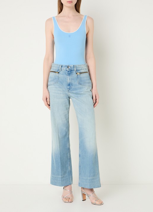 Sandro Fijngebreide body met logoborduring - voorkant 4 blauw