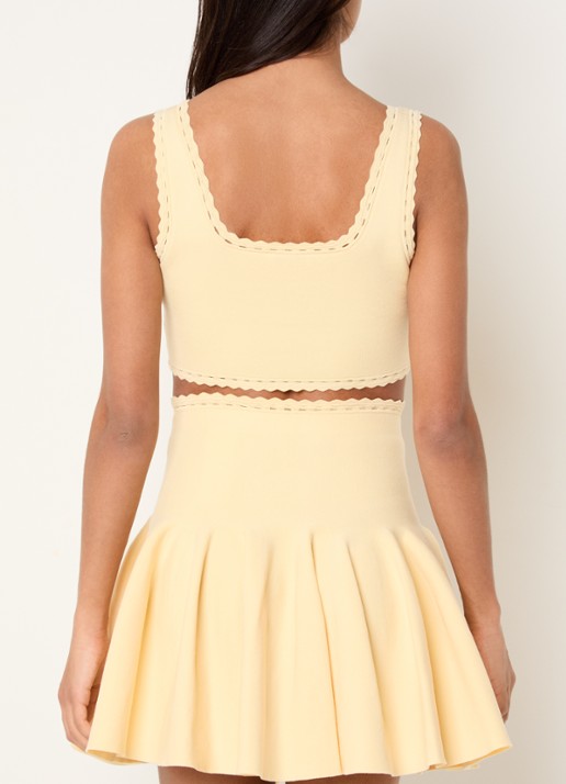 Sandro Fijngebreide crop top met broderie detail - achterkant 2 geel