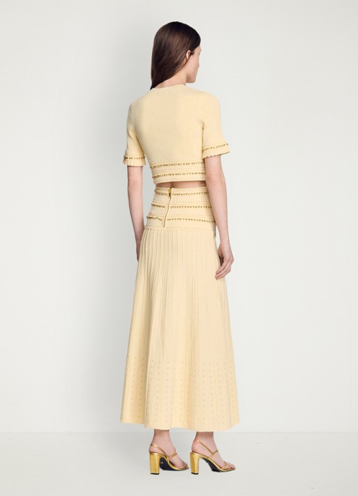 Sandro Fijngebreide crop top met kralendecoratie - achterkant 6 vanillegeel