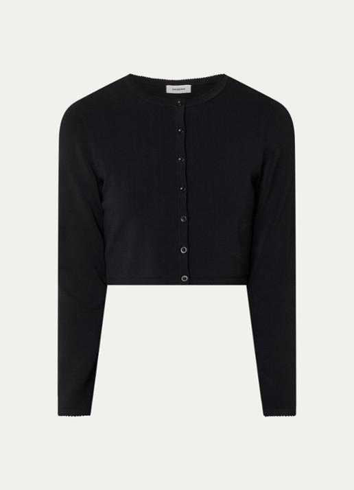 Sandro Fijngebreide crop top met ronde hals - voorkant zwart