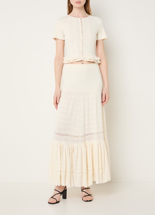 Sandro Fijngebreide crop top met ruches - voorkant 3 gebroken wit
