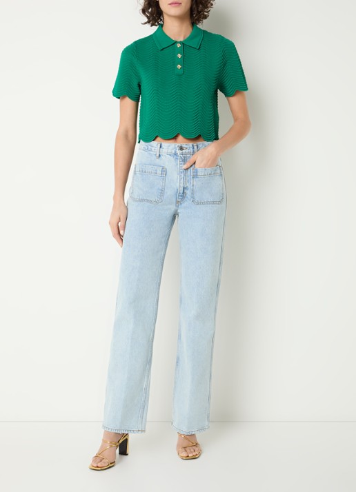Sandro Fijngebreide crop top met structuur - voorkant 4 groen