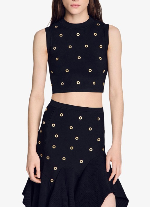 Sandro Fijngebreide crop top met studs