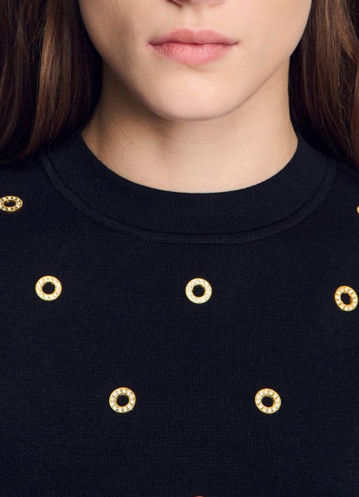 Sandro Fijngebreide crop top met studs - detail 3 zwart