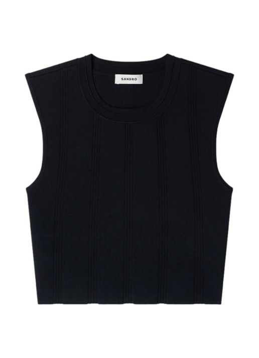 Sandro Fijngebreide crop top - voorkant zwart