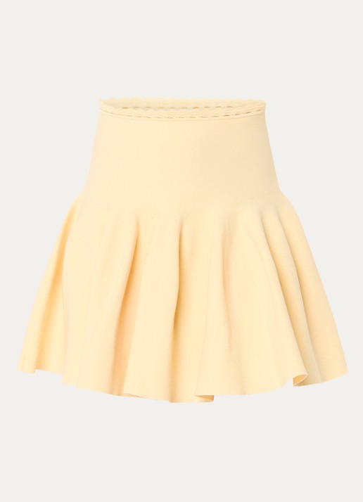 Sandro Fijngebreide minirok met crochet - voorkant 2 geel
