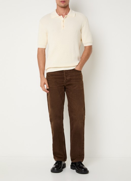 Sandro Fijngebreide polo met stretch - voorkant 3 creme