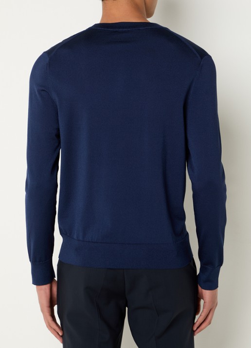 Sandro Fijngebreide pullover met ronde hals - achterkant donkerblauw