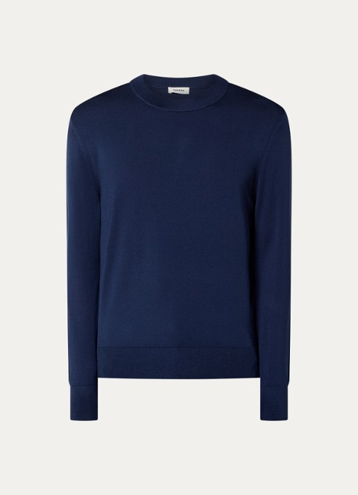 Sandro Fijngebreide pullover met ronde hals - voorkant 3 donkerblauw