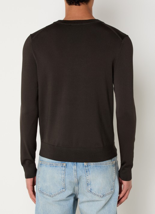 Sandro Fijngebreide pullover met ronde hals - achterkant 2 dark kaki. / bruin