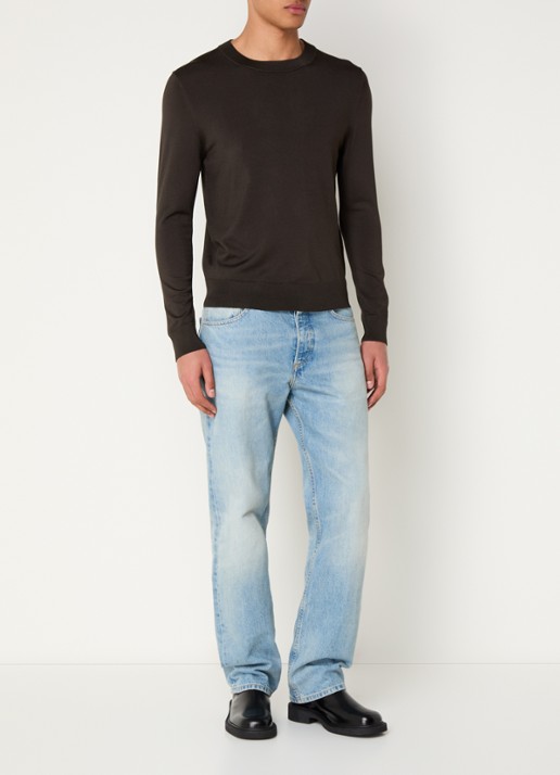 Sandro Fijngebreide pullover met ronde hals - voorkant 4 dark kaki. / bruin