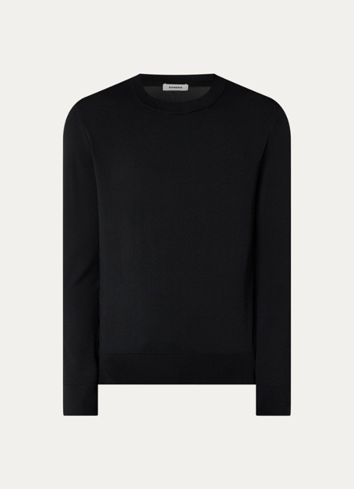 Sandro Fijngebreide pullover met ronde hals - voorkant 2 zwart