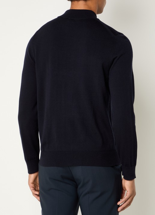Sandro Fijngebreide pullover van wol met opstaande kraag - achterkant donkerblauw