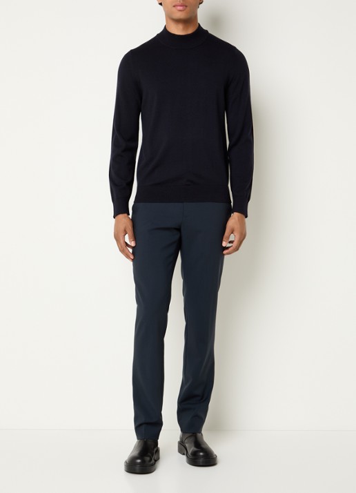 Sandro Fijngebreide pullover van wol met opstaande kraag - voorkant 4 donkerblauw