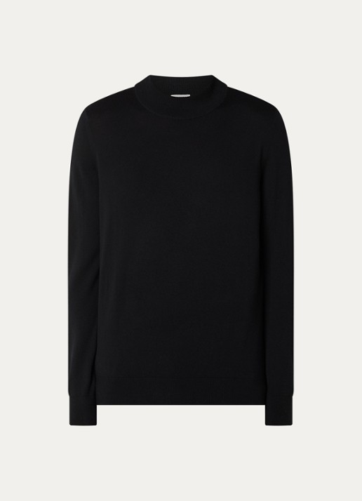 Sandro Fijngebreide pullover van wol met opstaande kraag - voorkant 2 zwart