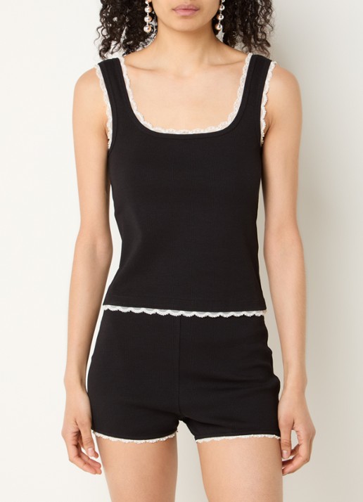 Sandro Fijngebreide tanktop met details van kant