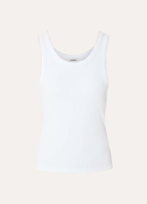 Sandro Fijngebreide tanktop met imitatieparels - voorkant wit