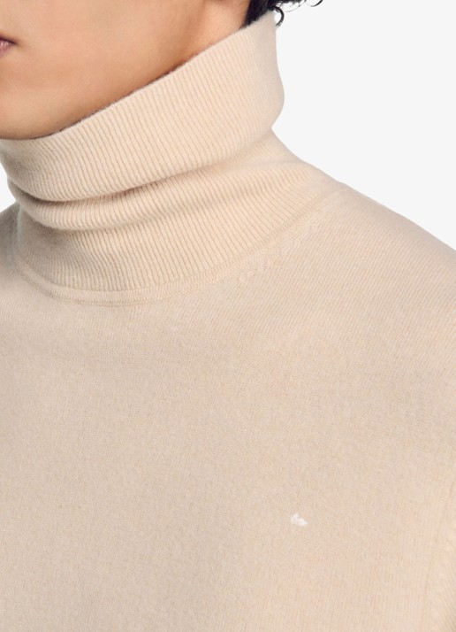 Sandro Fijngebreide trui met col van kasjmier - detail 4 beige