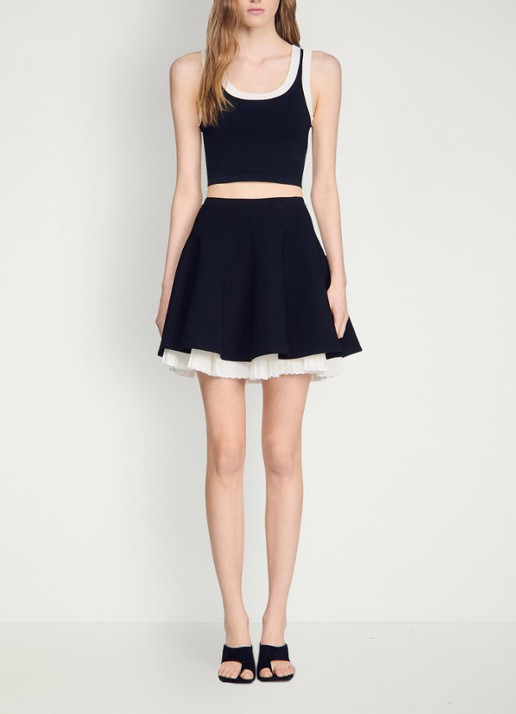 Sandro Gebreide mini rok met plooien - detail 4 zwart