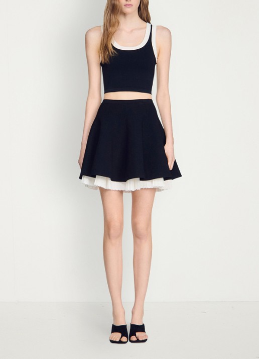 Sandro Gebreide mini rok met plooien - detail 6 zwart