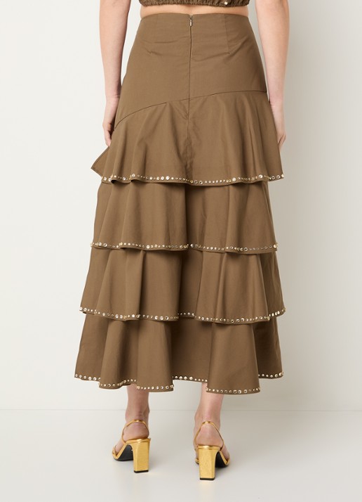 Sandro Gelaagde midi rok met strass - achterkant 4 bruin