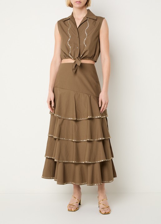 Sandro Gelaagde midi rok met strass - voorkant 2 bruin