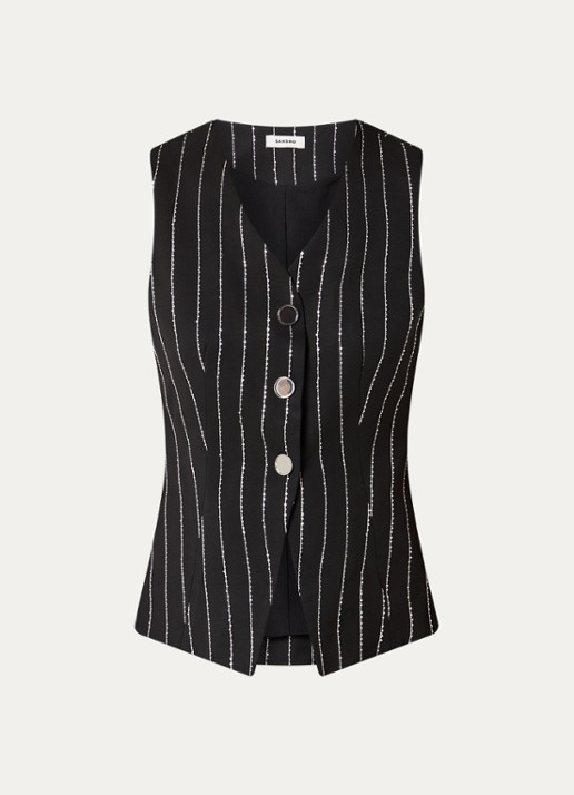 Sandro Gilet met streepprint en strass - voorkant 2 zwart
