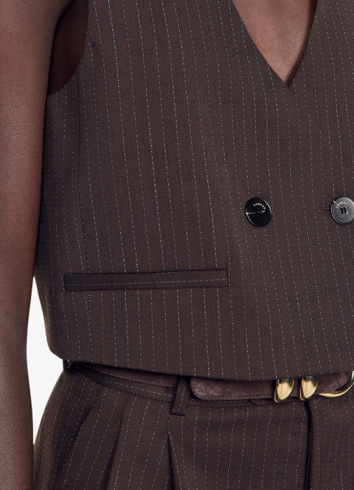Sandro Gilet met streepprint - detail 5 aubergine
