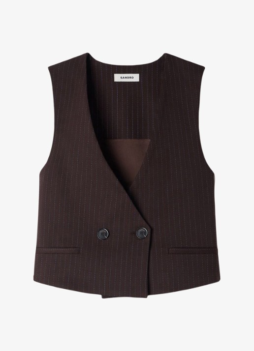 Sandro Gilet met streepprint - voorkant aubergine