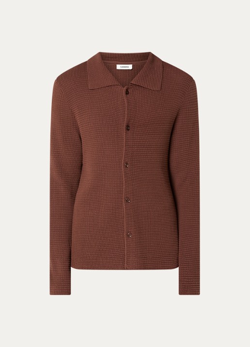 Sandro Grofgebreid overshirt met structuur - voorkant 3 donkerbruin
