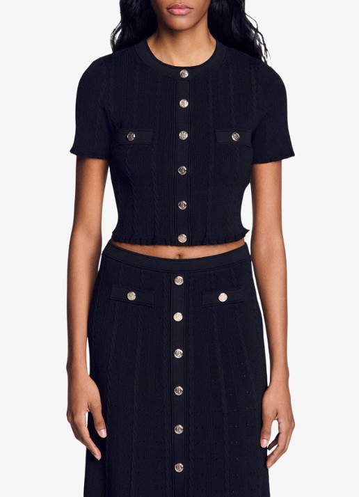 Sandro Grofgebreide blouse met borstzak