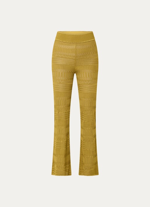 Sandro Grofgebreide high waist straight fit broek - voorkant mosgroen