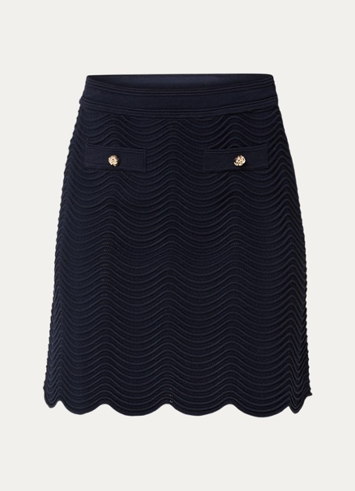 Sandro Grofgebreide mini rok met sierknopen - voorkant 2 donkerblauw
