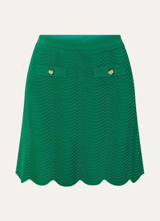 Sandro Grofgebreide mini rok met sierknopen - voorkant groen