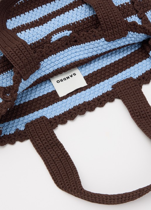 Sandro Handtas van crochet met streepprint en logo - detail 3 lichtblauw