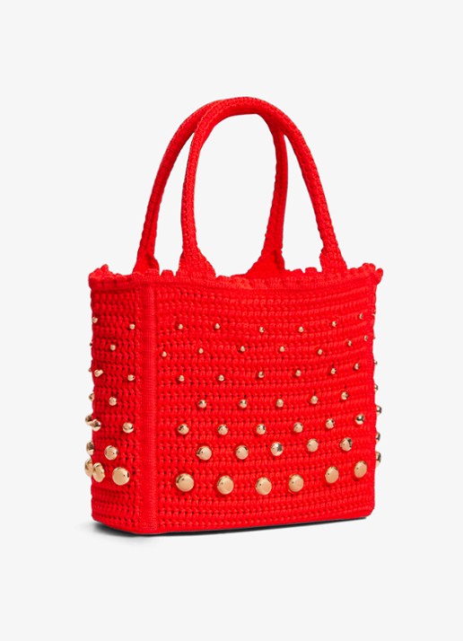 Sandro Handtas van crochet met studs - detail 2 steenrood