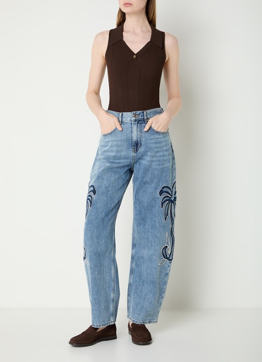 Sandro High waist balloon fit jeans met palmboom - voorkant 5 blauw