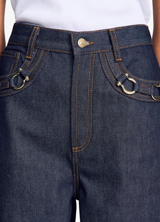 Sandro High waist barrel jeans met donkere wassing en decoratie - detail 3 indigo