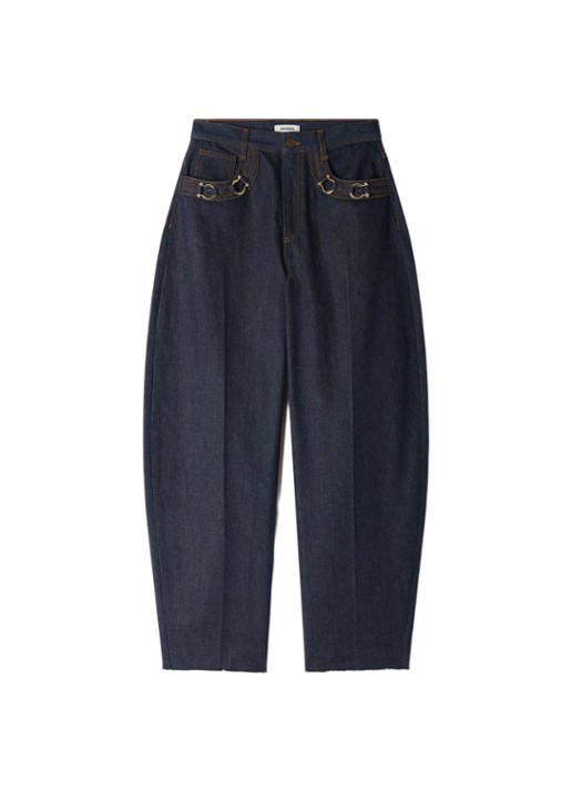 Sandro High waist barrel jeans met donkere wassing en decoratie - voorkant 5 indigo